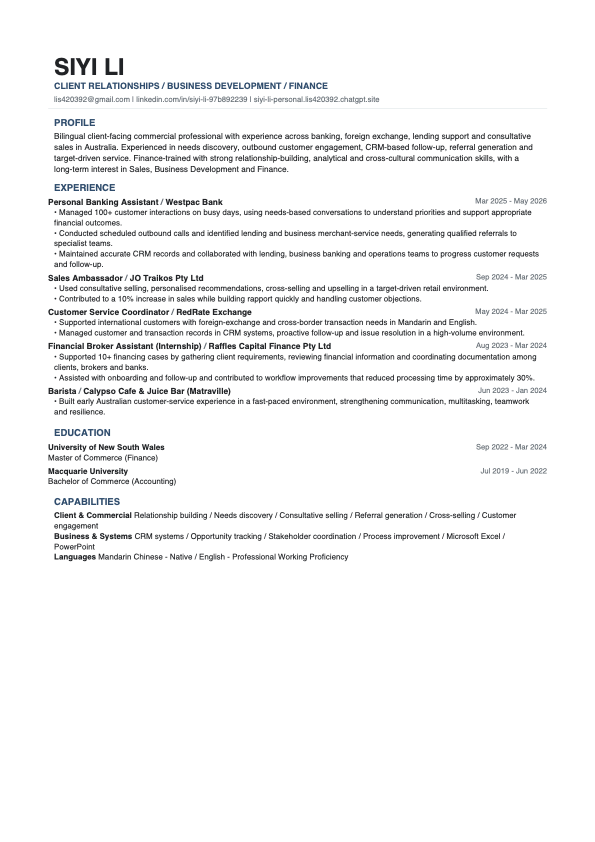 English resume preview